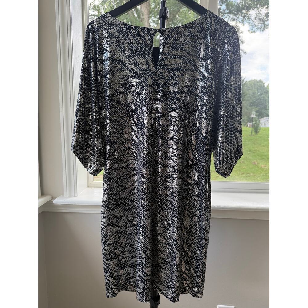Hailey Logan Adrianna Papell M Metallic Silver Sparkle Party Cocktail Dress - Picture 4 of 6